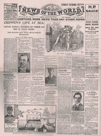 Crippens Life at Sea, a News of the World címlapja, 1910. július 31. alkotó: Unbekannt