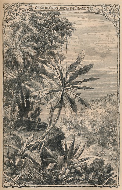 Crusoe kecskéket fedez fel a szigeten, 1870 alkotó: Unbekannt