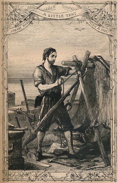 Crusoe csinál egy kis sátrat vitorlával, c1870 alkotó: Unbekannt