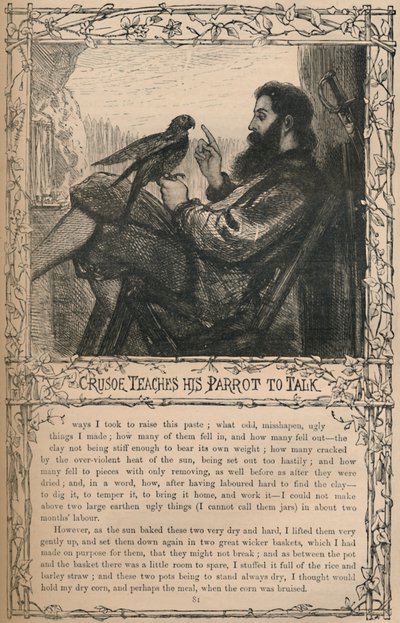 Crusoe megtanítja a papagáját beszélni, 1870 alkotó: Unbekannt