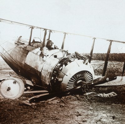 Halott pilóta a lezuhant Salmson repülőgépen, c1914-c1918 alkotó: Unbekannt
