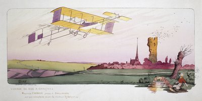 A repülés kezdete: Maurice Farman (1878-1964) Renault motorral felszerelt kétfedelű repülőgépén a "Voyage de Bac a Chartres" versenyen, 1910 körül alkotó: Unbekannt
