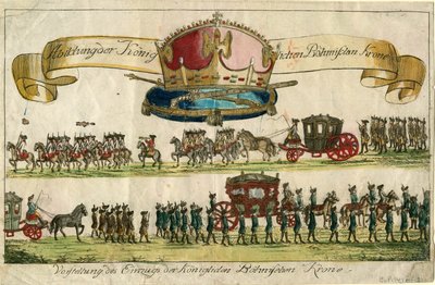 A Cseh Királyi Korona ábrázolása: A Cseh Királyi Korona bejegyzésének bemutatása, 1743. alkotó: Unbekannt