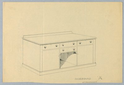 Tervezés mahagóni A tálalószekrényhez, 1900–05 alkotó: Unbekannt