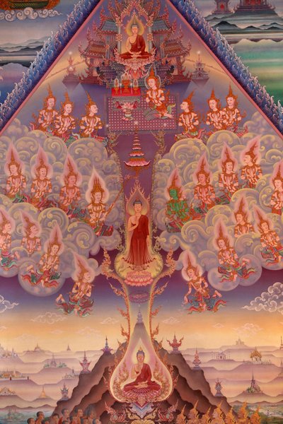 Részlet egy falfestményről a Buddhapadipa templom Uposatha-jában (szentélyterem), Wimbledon, Grande-Bretagne alkotó: Unbekannt