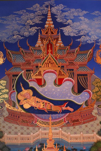 Részlet egy falfestményről a Buddhapadipa templom Uposatha-jában (szentélyterem), Wimbledon, Grande-Bretagne alkotó: Unbekannt