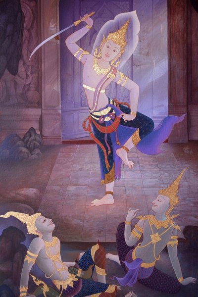 Részlet egy falfestményről a Buddhapadipa templom Uposatha-jában (szentélyterem), Wimbledon, Grande-Bretagne alkotó: Unbekannt