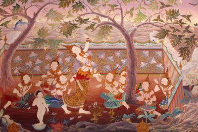 Részlet egy falfestményről a Buddhapadipa templom Uposatha-jában (szentélyterem), Wimbledon, Grande-Bretagne alkotó: Unbekannt