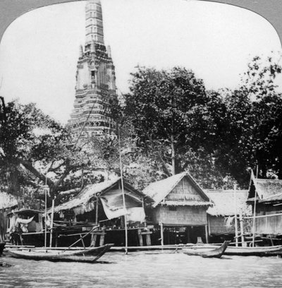 Dhow-k és házak a Chao Phraya folyón, Bangkok, Thaiföld, 1900-as évek alkotó: Unbekannt