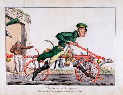 Draisienne vagy velocipéd, amely a lovakat helyettesíti a francia postán, 1818 alkotó: Unbekannt