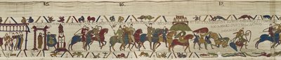 Vilmos herceg Bretagne-ba vezeti a seregét, ahol Harold bátran újraéleszti a katonákat a futóhomokból, a Bayeux-i kárpitból (gyapjú hímzés vászonra) alkotó: Unbekannt