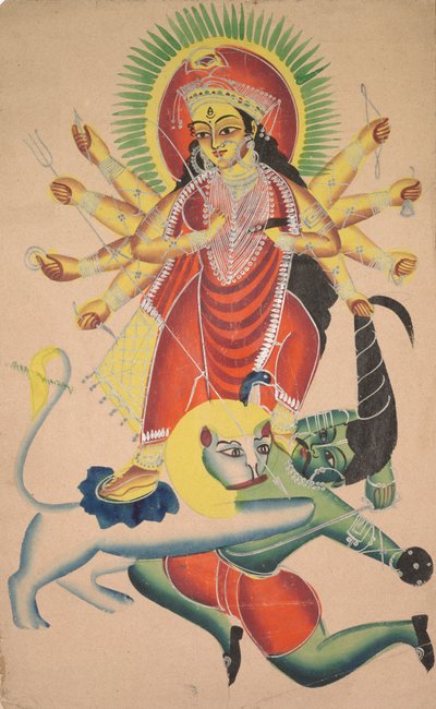 Durga megöli a démon Mahishát, 1800-as évek. alkotó: Unbekannt