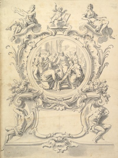 Az apostolok érzését mosó Krisztus kidolgozott keretezett kereke, 1800 után. alkotó: Unbekannt