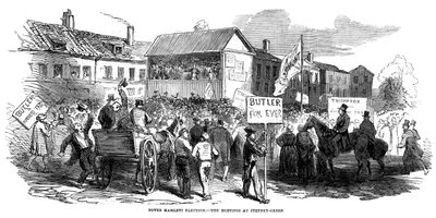 Választási összejövetelek Stepney Greenben a Tower Hamlets-választások idején, London, 1852 alkotó: Unbekannt