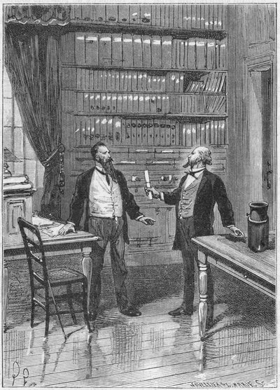 Elisha Gray amerikai feltaláló bemutatja a telefonjára vonatkozó figyelmeztetést, 1876, 1890 alkotó: Unbekannt