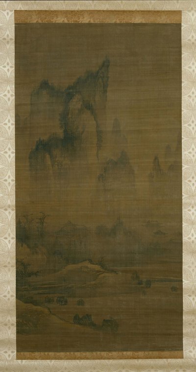 Esti harangszó a ködbe burkolózott templomból, őszi hold a Dongting-tó felett, kb. 1450-1500. alkotó: Unbekannt