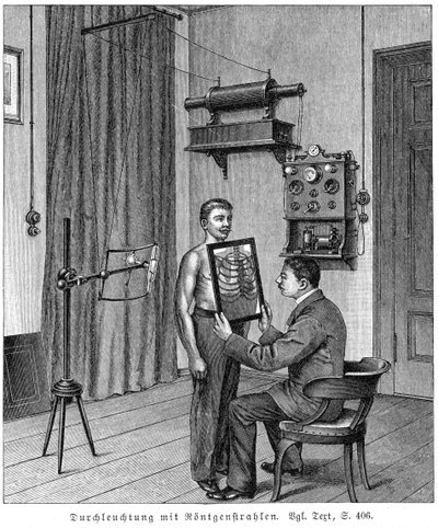 A páciens mellkasának vizsgálata röntgencsővel és fluoreszcens képernyővel, 1903 alkotó: Unbekannt