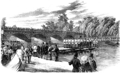 Kísérletek Fowkes kapitány pontonhíddal a Serpentine-n, Hyde Park, London, 1860 alkotó: Unbekannt