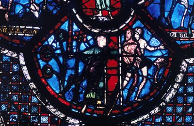 Kiűzetés az Édenből, ólomüveg, Chartres-i katedrális, Franciaország, 1205-1215 alkotó: Unbekannt