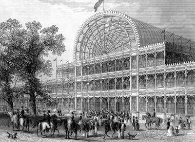 A londoni Crystal Palace északi kereszthajójának külseje, amelyet az 1851-es Nagy Kiállításra építettek alkotó: Unbekannt