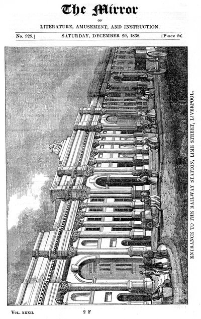 A Lime Street állomás homlokzata, Liverpool, 1838 alkotó: Unbekannt