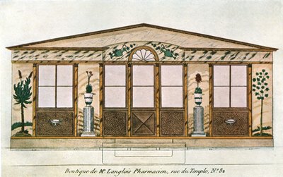 Langlois Apothecarys Shop homlokzatfestése, Párizs, Franciaország, 1928. alkotó: Unbekannt