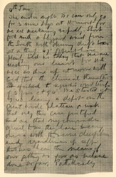 Fakszimile a Shackletons Diary oldaláról, 1909. január 4 alkotó: Unbekannt