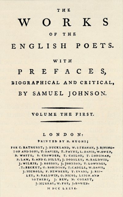 A The Works of the English Poets első kiadásának fakszimile címlapja, amely Johnsonokat tartalmaz alkotó: Unbekannt