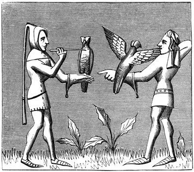 Madaraikat öltöztető solymászok, 1849. XIV. század alkotó: Unbekannt