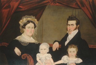 Négyfős családi csoport a kanapén, kb. 1830-as évek. alkotó: Unbekannt