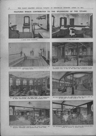 Jellemzők, amelyek hozzájárultak a Titanic pompájához, 1912. április 20. alkotó: Unbekannt