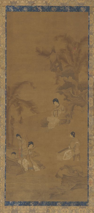 Női zenészek egy kertben banánpálmák alatt, Ming-dinasztia, 1368-1644. alkotó: Unbekannt