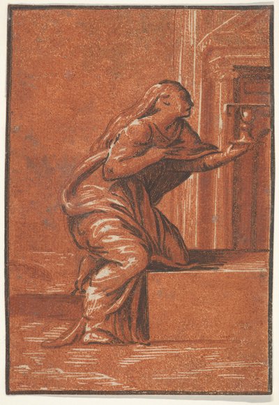 Faith női megszemélyesítése, aki letérdelve kelyhet emel bal kezében, af..., kb. 1520-1560. alkotó: Unbekannt