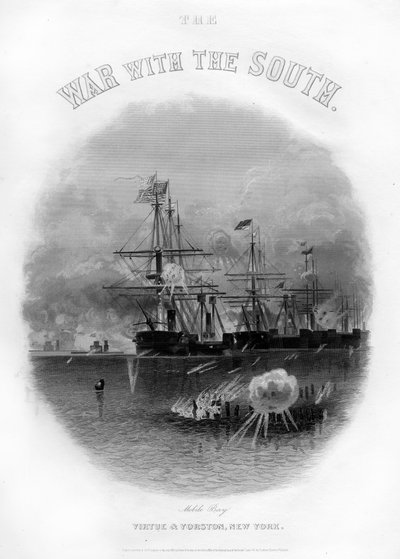 Az erőd mellett elhaladó flotta és akadályok, Mobile Bay-i csata, 1864. augusztus 5., 1862-1867 alkotó: Unbekannt