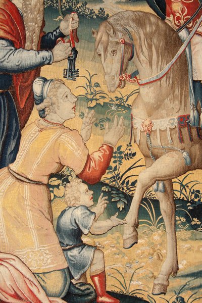 Flamand kárpit. Sorozat Hannibal története. Hannibal Olaszországban (Aníbal en Italia). A megőrzöttek harmadik kárpitja. Modellek Névtelen Hollandia mestere. Brüsszeli műhelyek gyártása. 1570 körül. Szövet Gyapjú és selyem. 6,5/7 vetemedés cm-enként. Méret alkotó: Unbekannt