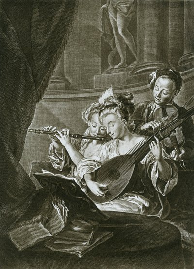 Fuvola, hegedű és chitarrone George Frederick Händel fiatal zenészként Hamburgban, XVIII. alkotó: Unbekannt
