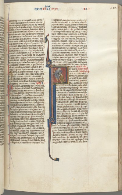 Fol. 112r, Kings II, történeti kezdetű F, az amalekiták lefejezése, c. 1275-1300. alkotó: Unbekannt