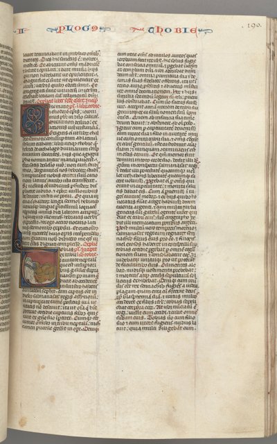 Fol. 190r,Tóbit, történész kezdetű T, Tobit ágyon alszik, c. 1275-1300. alkotó: Unbekannt