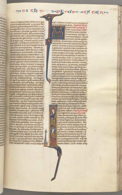 Fol. 199r, Eszter, történész iniciálé, két ülő férfialak, kb. 1275-1300. alkotó: Unbekannt