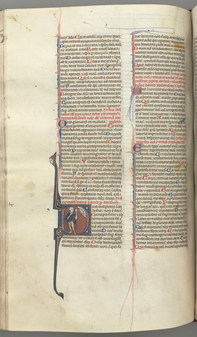 Fol. 222v, 52. zsoltár, történeti kezdetű D, bolond meztelenül, de köpenyért, hólyaggal..., c. 1 alkotó: Unbekannt