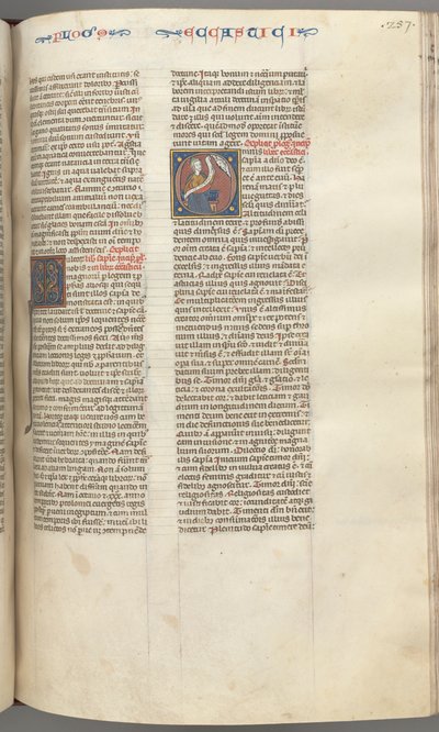 Fol. 257r, Ecclesiasticus, historikus kezdőbetűje O, Sirach ül egy tekercssel, Isten mellszobra fent, c. alkotó: Unbekannt