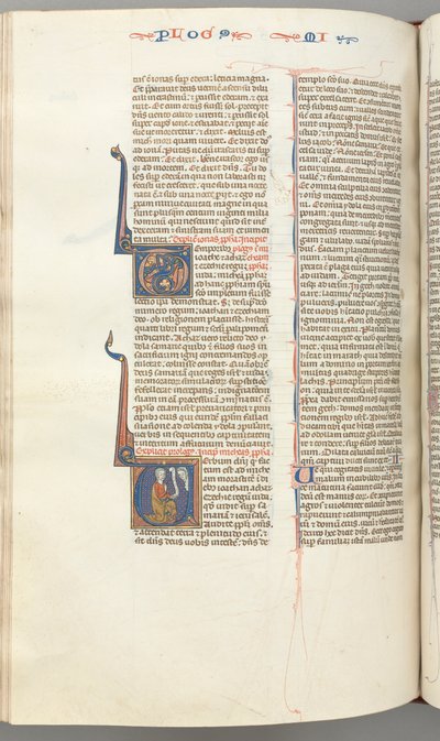 Fol. 358v, Mikeás, történeti kezdetű V, Mikeás térdelve, Isten mellszobra fent, kb. 1275-1300. alkotó: Unbekannt