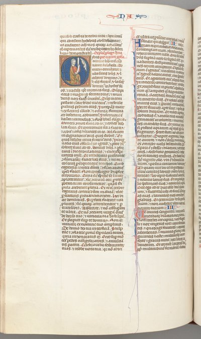 Fol. 360v, Nahum, történeti kezdetű O, Nahum térdelve egy tekercssel, fent Isten mellszobra, kb. 1275-13 alkotó: Unbekannt