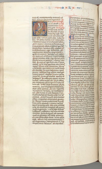 Fol. 368v, Malakiás, történeti kezdetű O, Malakiás tekercsben ül, c. 1275-1300. alkotó: Unbekannt