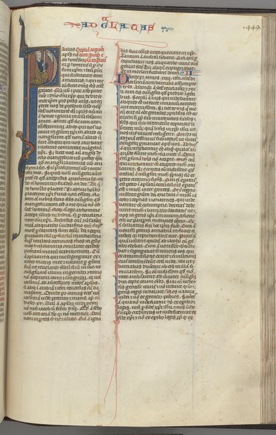 Fol. 449r, Galata levél, történeti kezdetű P, Pál karddal ülve, kb. 1275-1300. alkotó: Unbekannt