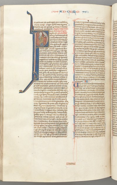 Fol. 453v, Colossians, történeti kezdetű P, Pál állva beszél a fenti Isten mellszobrával, kb. 127 alkotó: Unbekannt
