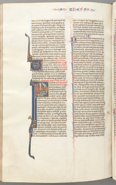 Fol. 454v, Thesszalonikai levél I, történetíró kezdeti P, Pál karddal és könyvvel ülve..., c. 1275-13 alkotó: Unbekannt