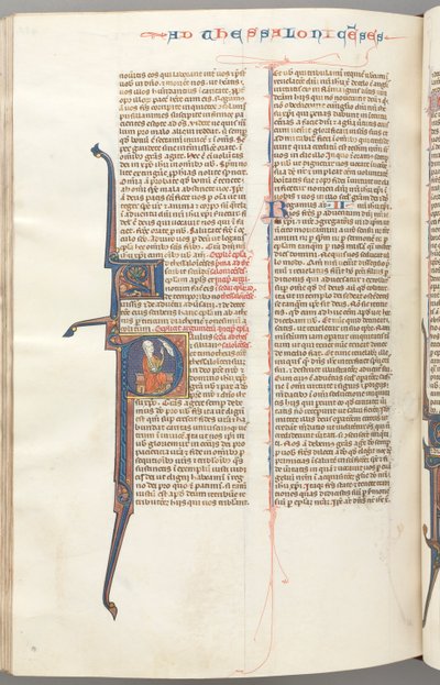 Fol. 455v, Thessalonika II, historikus kezdetű P, Pál karddal ülve..., c. 1275-1300. alkotó: Unbekannt