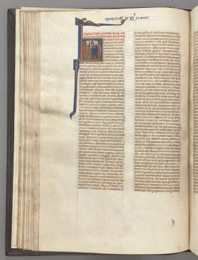 Fol. 62v, Deuteronomium, történeti kezdetű H, Mózes szarvakkal és tekercsekkel prédikál..., c. 1275-1300 alkotó: Unbekannt