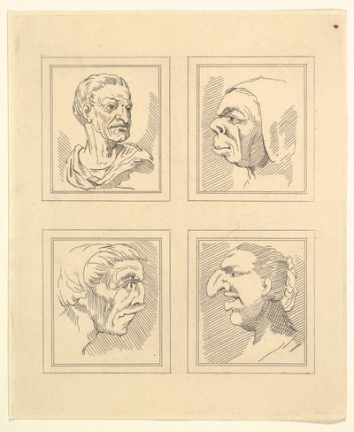 Négy fej Leonardo da Vinci Characaturasból, Wincelslaus Hollar rajzaiból, o..., 1786. alkotó: Unbekannt